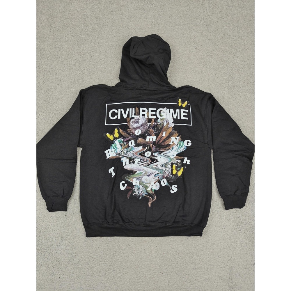 Civil Regime Hoodie Mens Large Black‎ New Bloom Butterfly Graphic Streetwear New